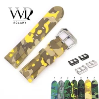 rolamy 22 24mm camo yellow dark grey waterproof silicone rubber replacement wrist watch band strap loops for panerai luminor