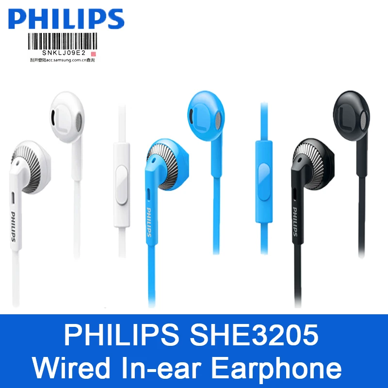 Оригинальные Проводные Наушники Philips SHE3205, высококачественные звуковые наушники с микрофоном для компьютера, поддержка Xiaomi, официальный тест