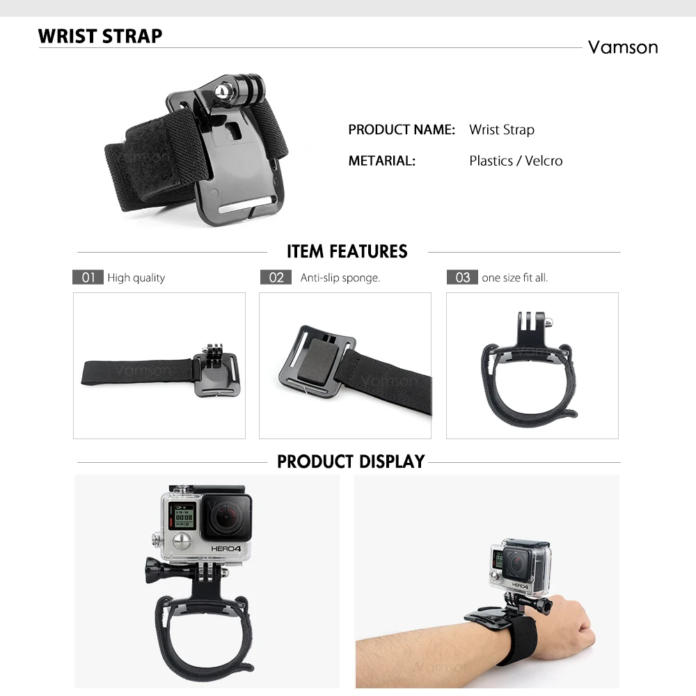 Vamson для Gopro Hero 5 4 3 комплект аксессуаров головной ремень для Xiaomi Yi 4 K головной ремень Плавающий поплавок для SJCAM VS45