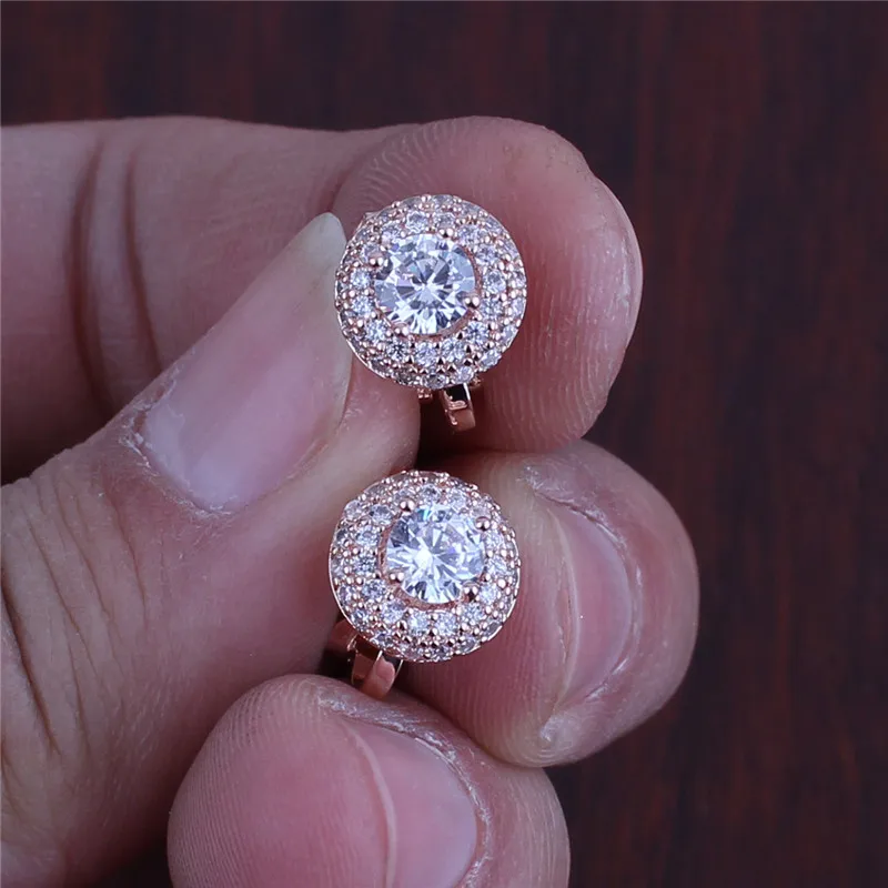 2018 New AAA Cubic Zircon Double Layer Round Shape Clip on Earrings Non Piercing for Girls Cute Small Luxury No Hole | Украшения и