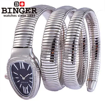 Binger Star Style New arrive fashion snake steel watchband roman dial quartz watch women retro watches rhinestone jewelry | Наручные часы