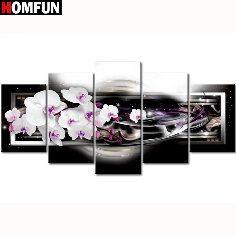 

HOMFUN 5pcs Full Square/Round Drill 5D DIY Diamond Painting "Flower orchid" Multi-picture Combination Embroidery 5D Decor