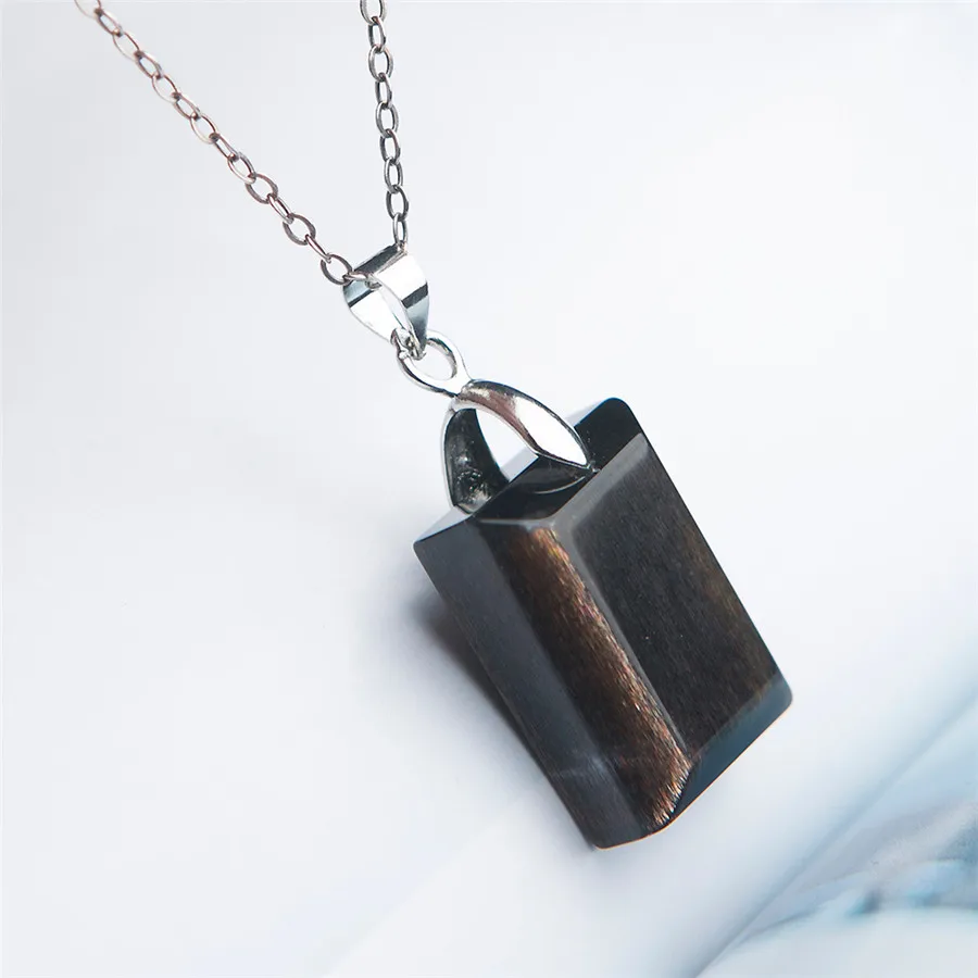 Genuine Natural Black Sunstone Gemstone Rectangle Crystal Bead Necklace Fashion Pendant 20*15*8mm | Украшения и аксессуары