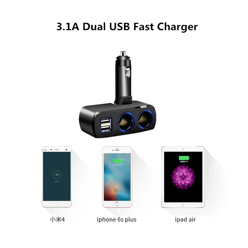 3.1A двойной Переходник USB для зарядки в машине 12-24V Быстрая зарядка LED зарядное