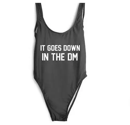 

Letter Harajuku Graphics Swimwear Sexy High Cut Bodysuit it goes down in the DM One Piece Bathing suits Swimsuit Jumpsuit Girl