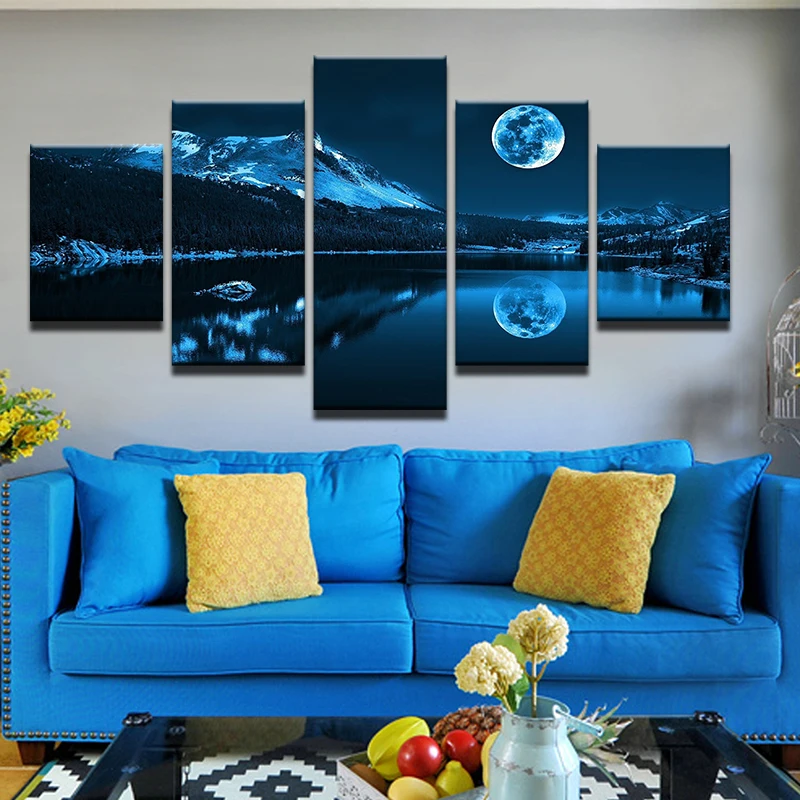 5 панельных холщовых картин настенная Модульная картина с изображением гор озера