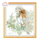 Картина Золотой Пано, Белая лошадь и девушка в саду, рассчитана на печать на холсте 14CT 11CT DMC, наборы для вышивки крестиком, рукоделие 0123