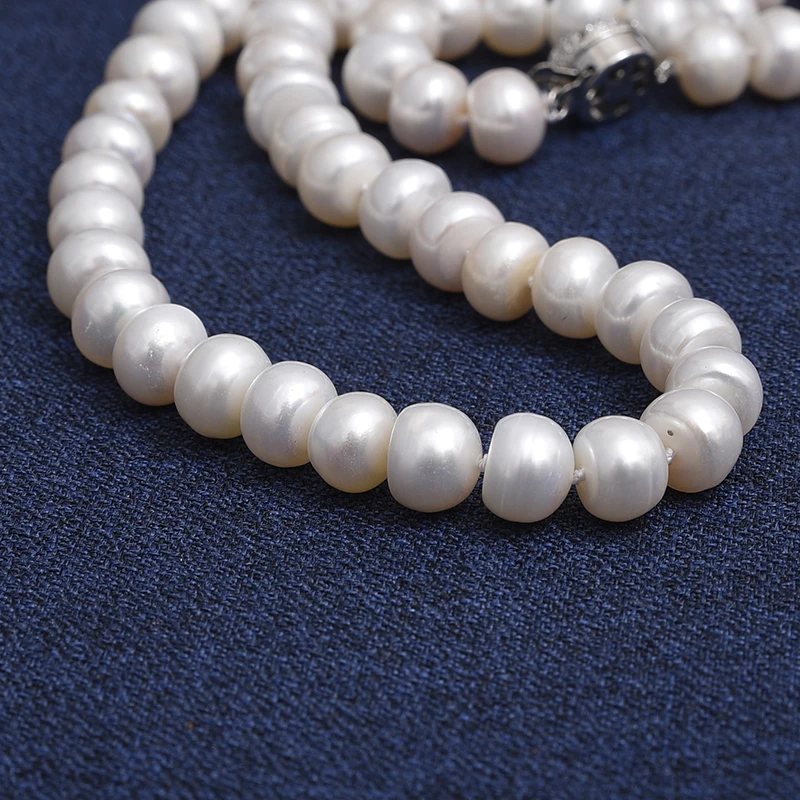 

6*8mm Simple and Pure natural fresh water white pearl with generous round necklace findings 19inch wholesale