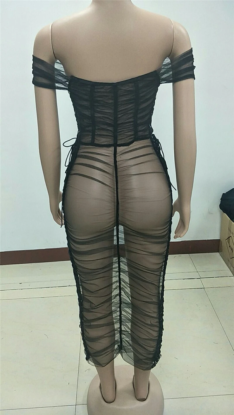 Adogirl, боковое, кружевное, прозрачное, Сетчатое, с рюшами, платье миди, женское, сексуальное, короткий рукав, с открытыми плечами, облегающее, для ночного клуба, для вечеринки, платье vestidos