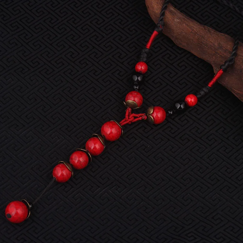 Ожерелье этническое длинное ожерелье с подвесками Винтажные Украшения красные