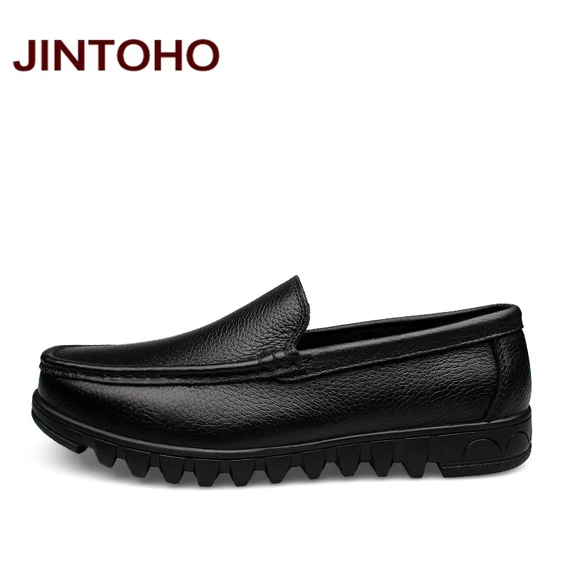 JINTOHO/большие размеры 37-48; официальная Мужская обувь из натуральной кожи; модельная итальянская кожаная обувь; брендовые мокасины; мужские слипоны на плоской подошве