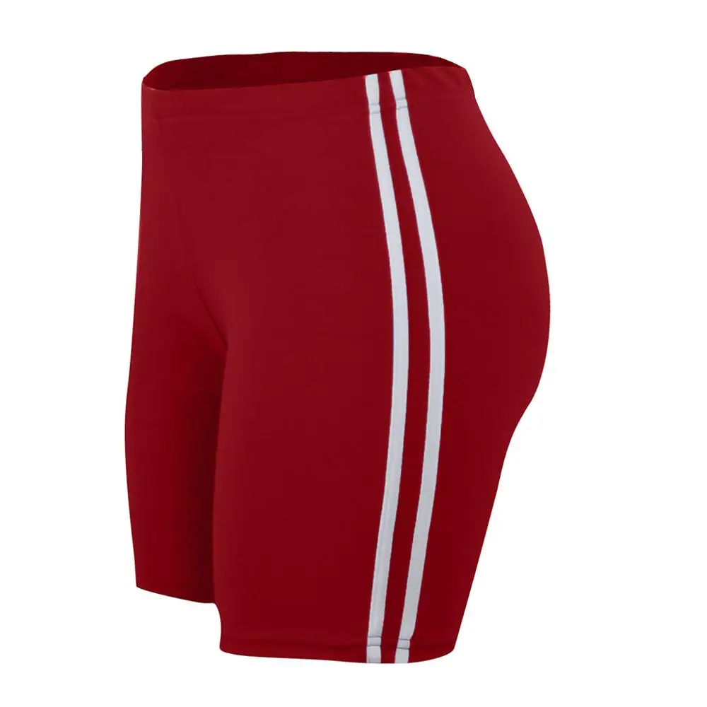 Wine Ladies Mid Waist Yoga Stripe Print Fitness Legging Hips Tight Yoga Shorts Women's Bicycles Cycling Workout Sweatpants For - Цвет: Wine
