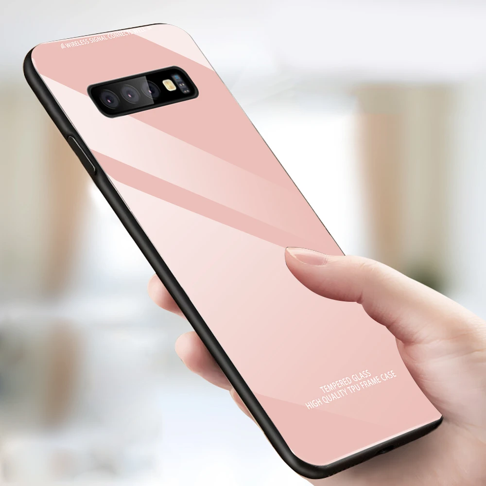 For Samsung Galaxy S10 S9 S8 Plus Soft TPU Frame Tempered Glass Back Case Cover S10E |