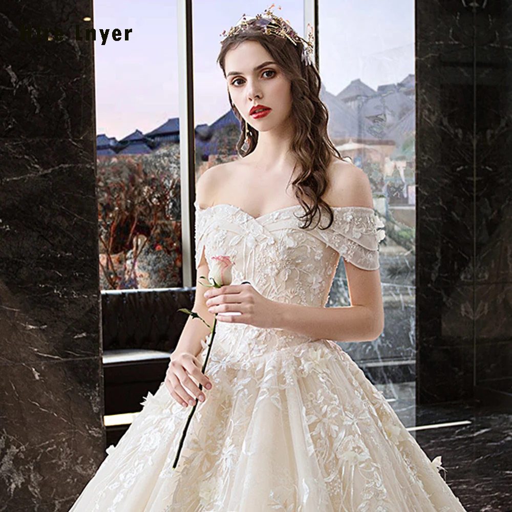 Vestido De Noiva Princesa 2019 вырез лодочкой короткий рукав бисероплетение Аппликации
