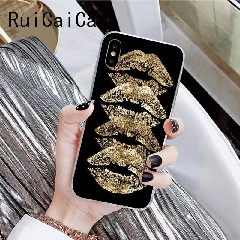 RuiCaiCa девчачьи розовые губы модный новый узор чехол для телефона iPhone 8 7 6 6S Plus X XSMAX 5