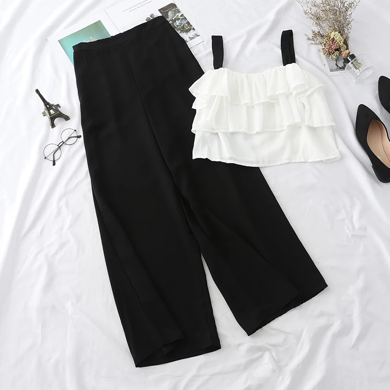 Женские спортивные костюмы Новый 2019 Лето Спагетти ремень Блузка Топ и штаны с