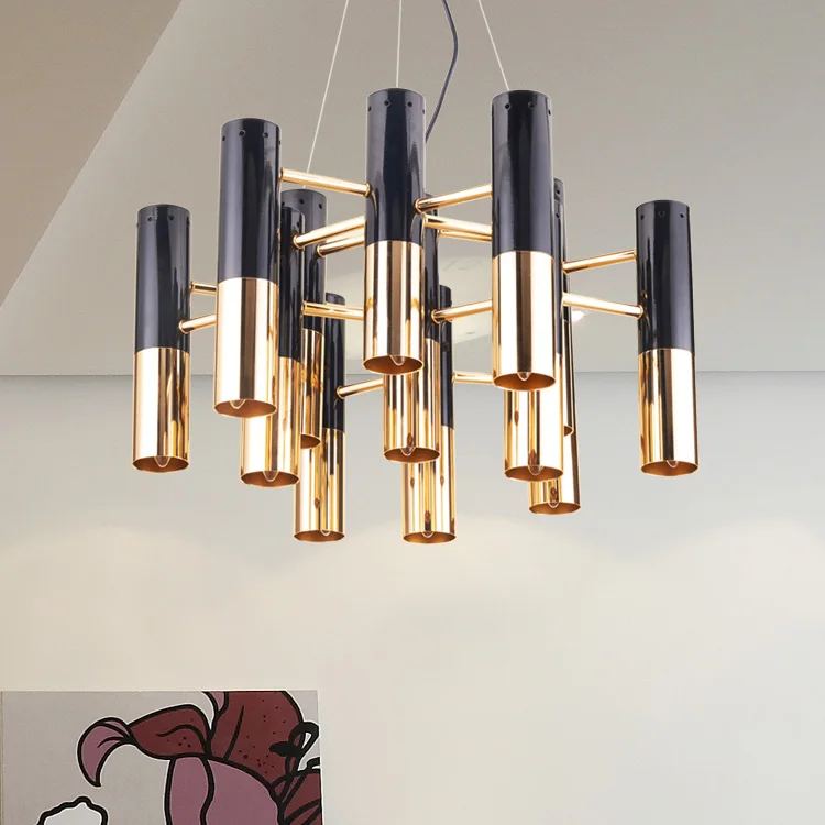 Скандинавские постсовременные дизайнерские металлические трубы люстра кафе