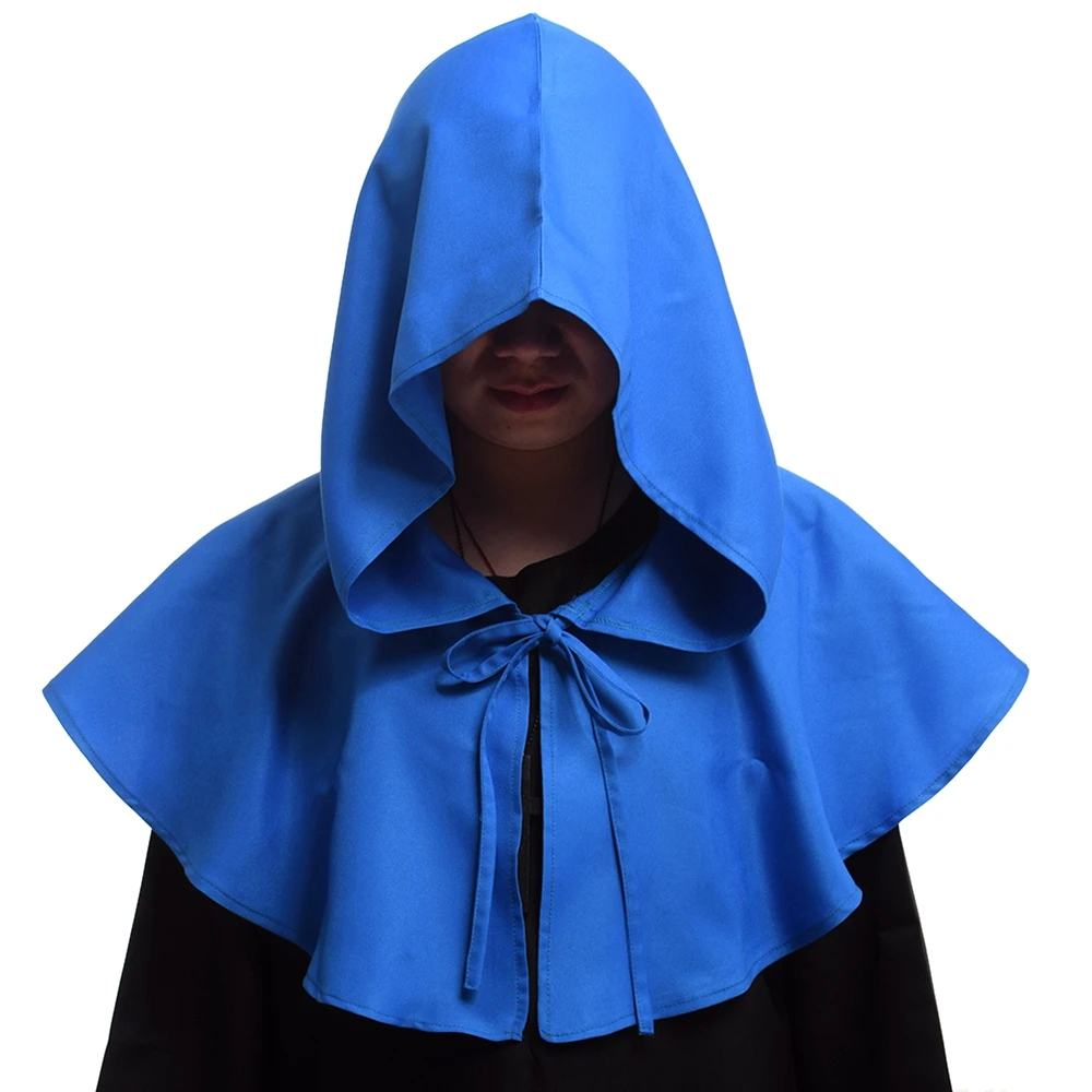 Medieval Priest Monk Costume Shawl Hooded Cape Renaissance Wicca Pagan Capelet LARP Mantle Cowl Hat Fancy Dress Cosplay Cross