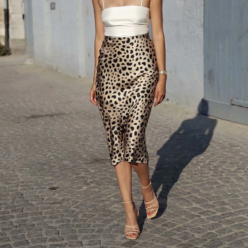 leopard Летнее пляжное, в стиле бохо, Винтаж, эластичная юбка с высокой талией, Kwaii, Ретро стиль, цветочный Леопардовый принт, юбки для женщин,, корейская мода - Цвет: leopard