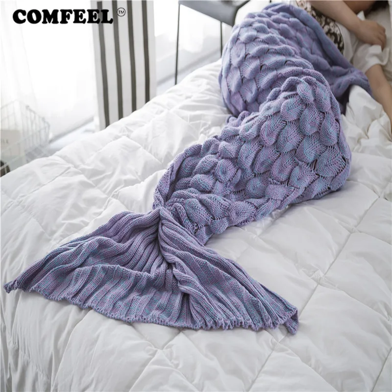COMFEEL Mermaid Tail Weighted Blanket Hand-knitted Fish Scales Crochet Soft Throws Blankets Sofa Kids Multi-color Sleeping Bag | Дом и сад