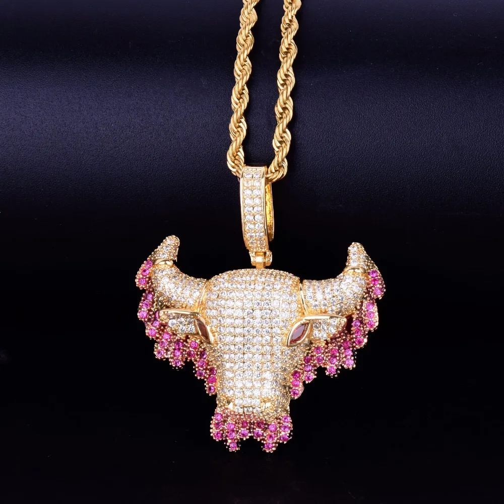 Животное капельного колье в виде коровы & Золотой кулон Цвет Bling кубического