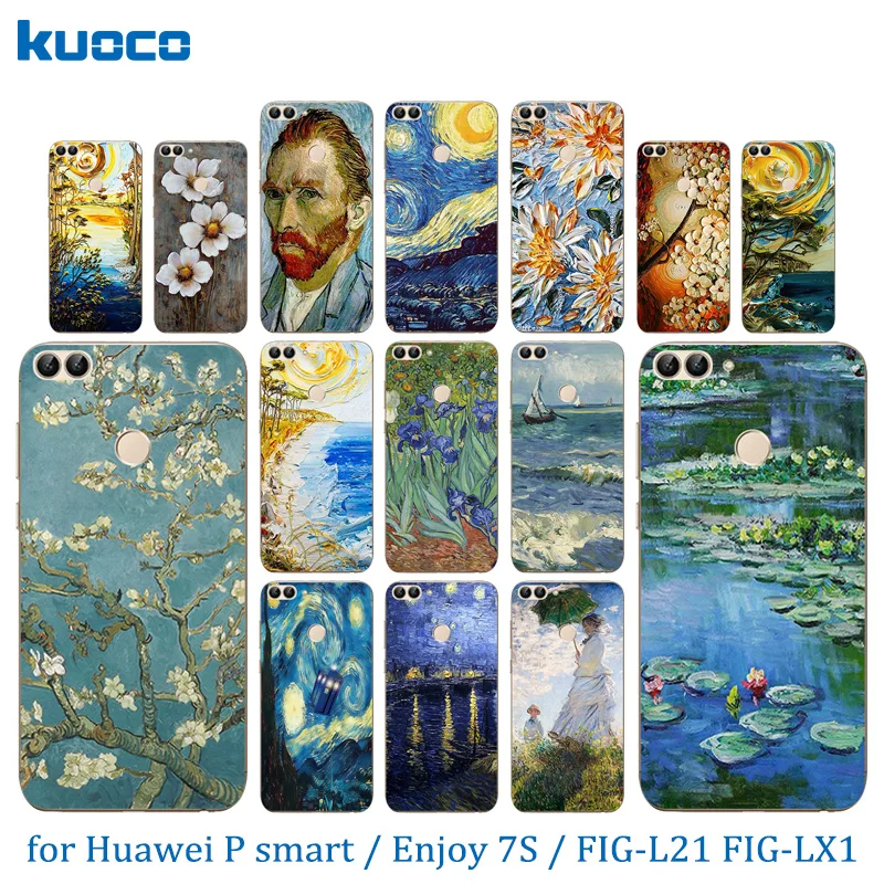 5.65&quot for Huawei P Smart Transparent Soft TPU Enjoy 7S Silicone FIG-L21 FIG-LX1 LX2 LX3 Van Gogh Pattern |