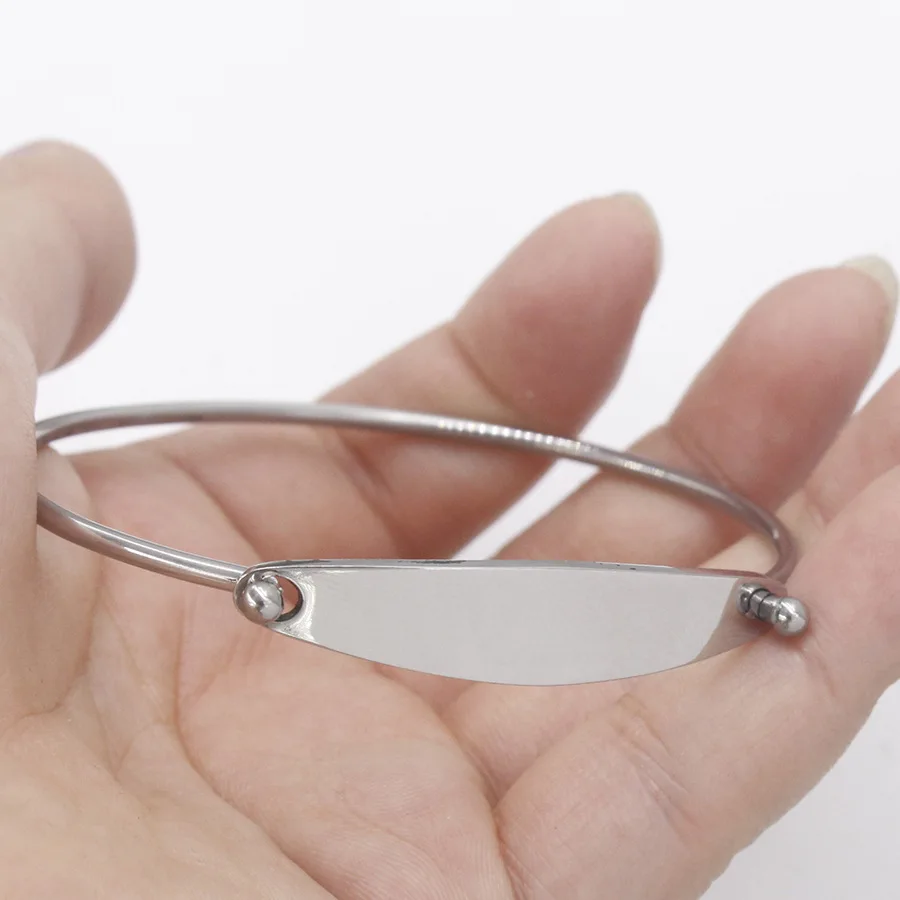 

100% Stainless Steel Blank ID Tag Bangle For Engrave Mirror Polished 60mm / 65mm Wholesale 5pcs
