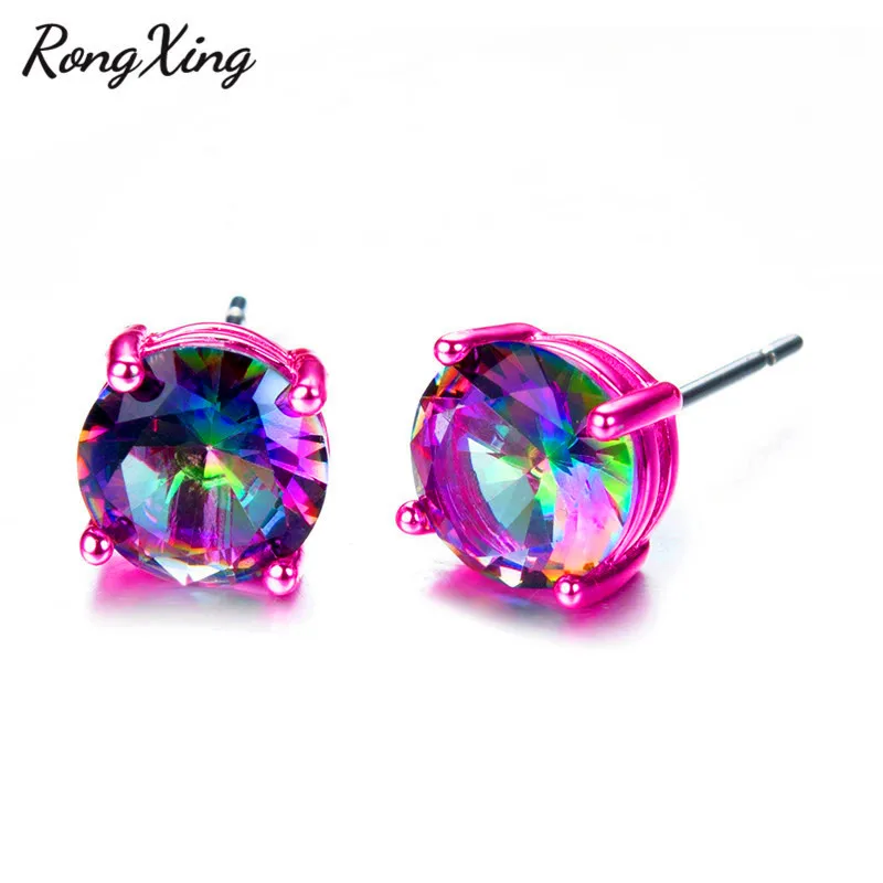 RongXing Романтические Розовые Золотые заполненные серьги-гвоздики Mystic Rainbow женская