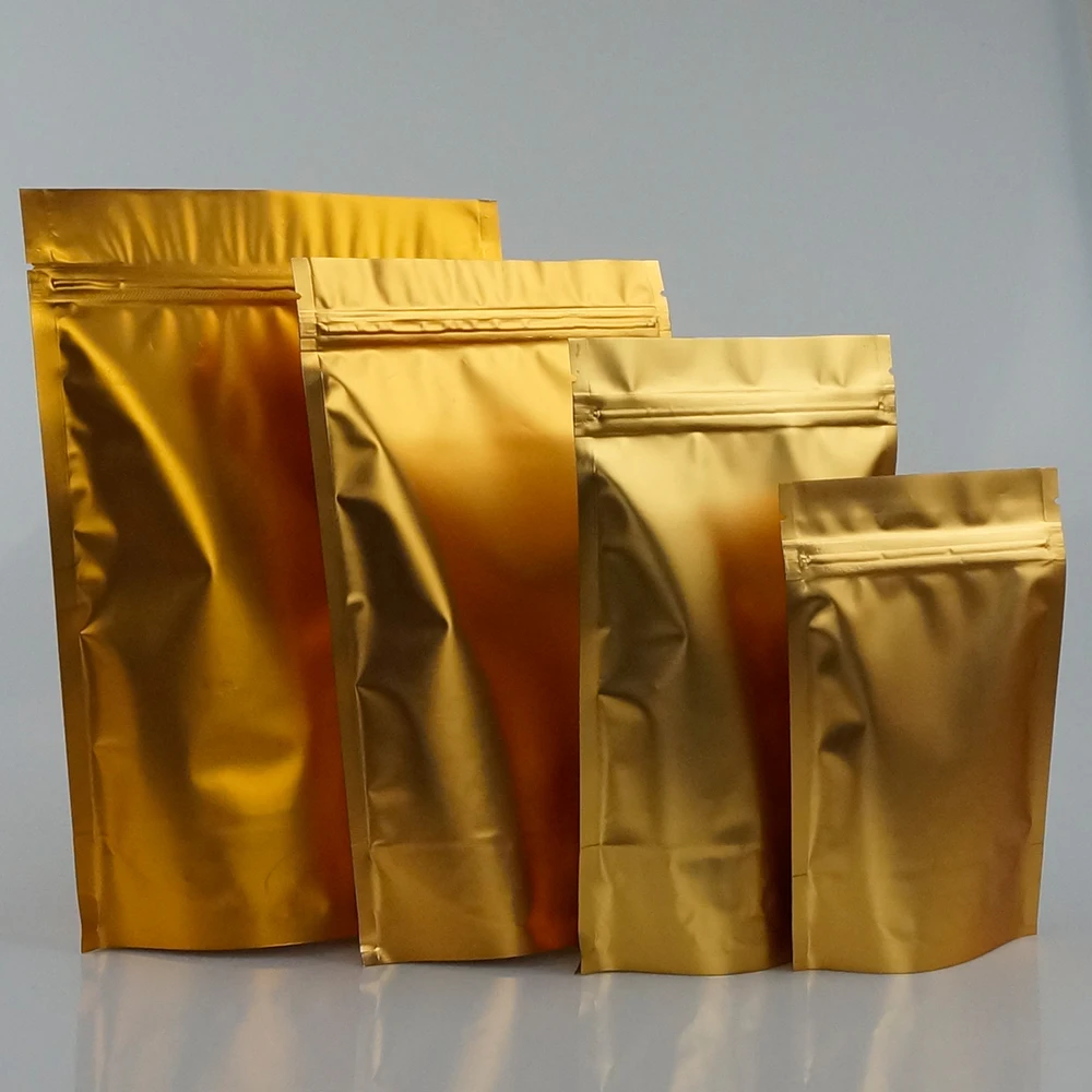 100 шт./лот 14*22 см подставка матовая Золотая Алюминиевая фольга ziplock