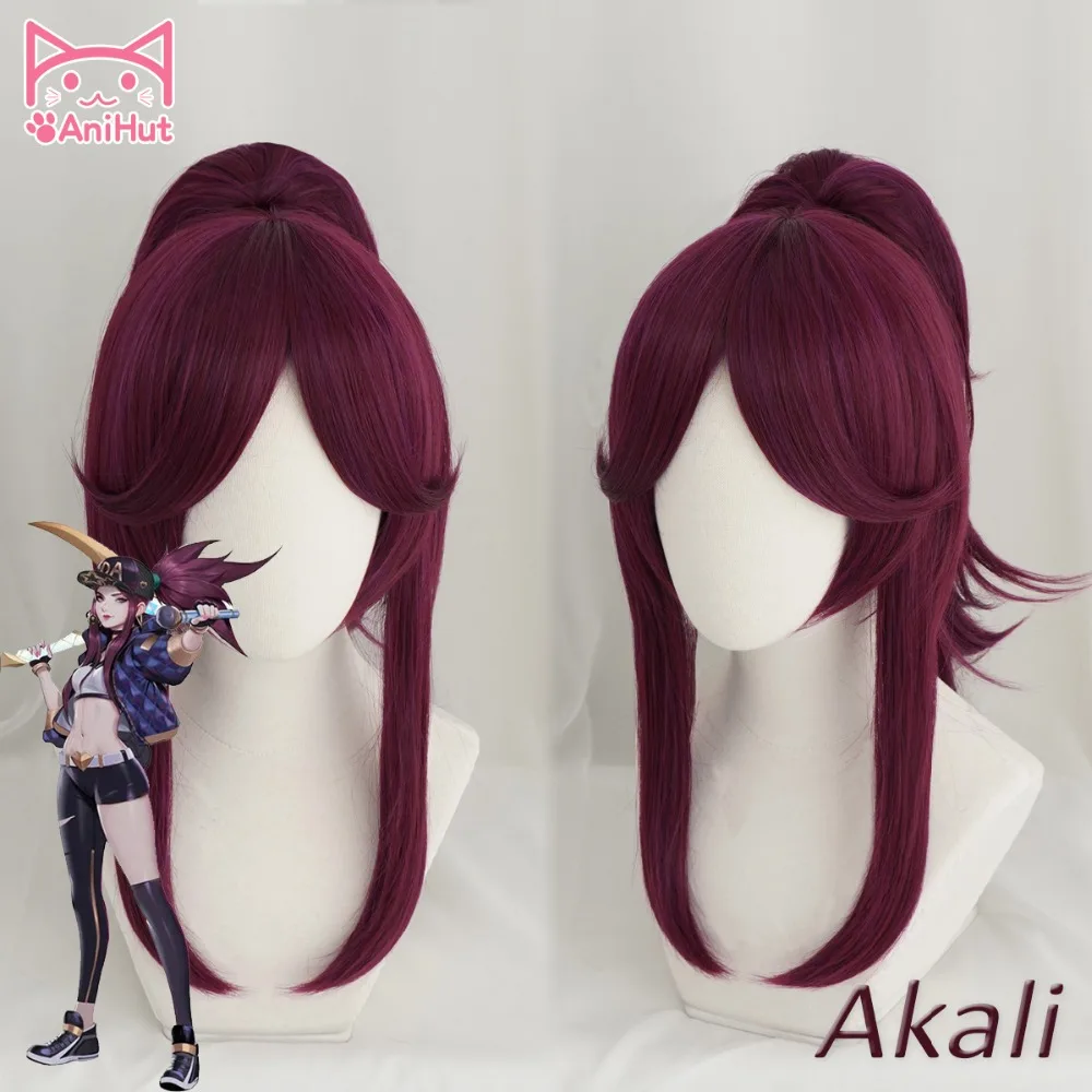 【Anihut】 лол игра косплей парик KDA POP/STAR Akali Косплей парики женские длинные прямые