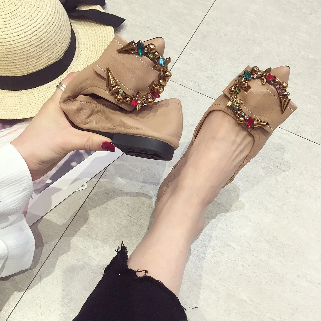 Женская Повседневная обувь балетки на плоской подошве со стразами женская