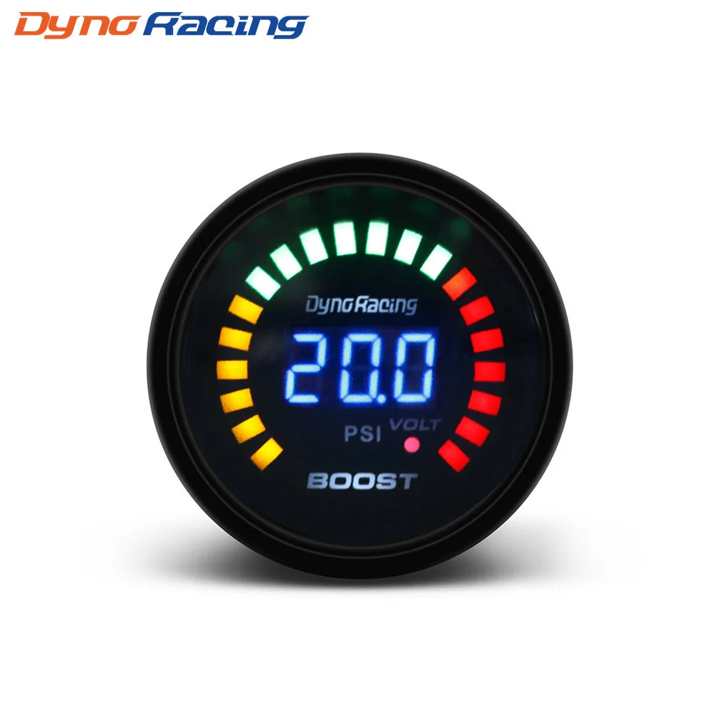 Dynoracing " 52 мм Цифровой 20 светодиодный Boost бар psi вакуумная температура воды Температура масла пресс вольтметр соотношение воздух/топливо EGT Температура RPM датчик - Цвет: Boost gauge PSI