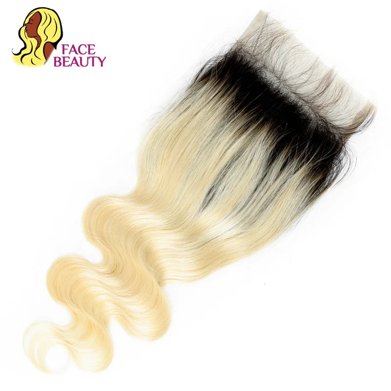 Facebeauty 5x5 1B 613 блонд бразильские волнистые человеческие волосы Remy на шнурке 2 тона