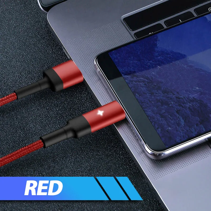 red 3 А Быстрая зарядка QC 3,0 светодиодный светильник Usb type C кабель Usb C кабель Быстрая зарядка для Xiaomi Mi A3 A2 9t cc9 samsung Galaxy A50 S10 - Цвет: red