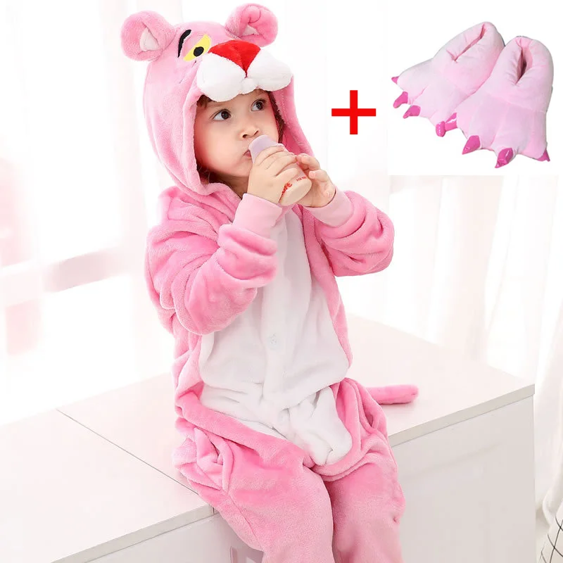 Onesies With Shoes Кигуруми с милыми животными, Розовая пантера, женский комбинезон с капюшоном, Комбинезоны для детей, девочек, взрослых, цельная Пижама, пижама с длинными рукавами - Цвет: Onesies With Shoes