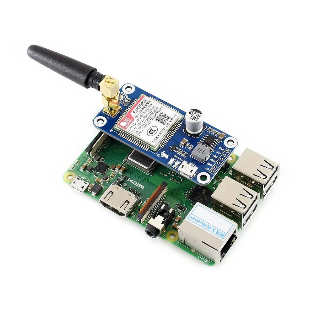 Шляпа Waveshare NB-IoT/eMTC/EDGE/GPRS/GNSS для RPi Zero/Zero W/Zero WH/2B/3B/3B + на основе SIM7000C поддерживает TCP