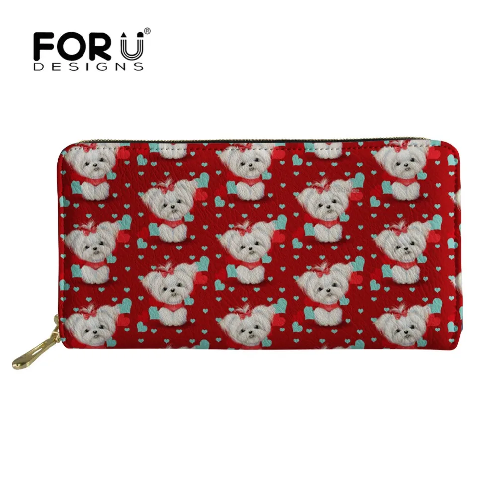 

FORUDESIGNS Women Wallets PU Leather Maltese Heart Printing Purse Long Style Female Clutch Phone Card Holder Girls Coin Pocket