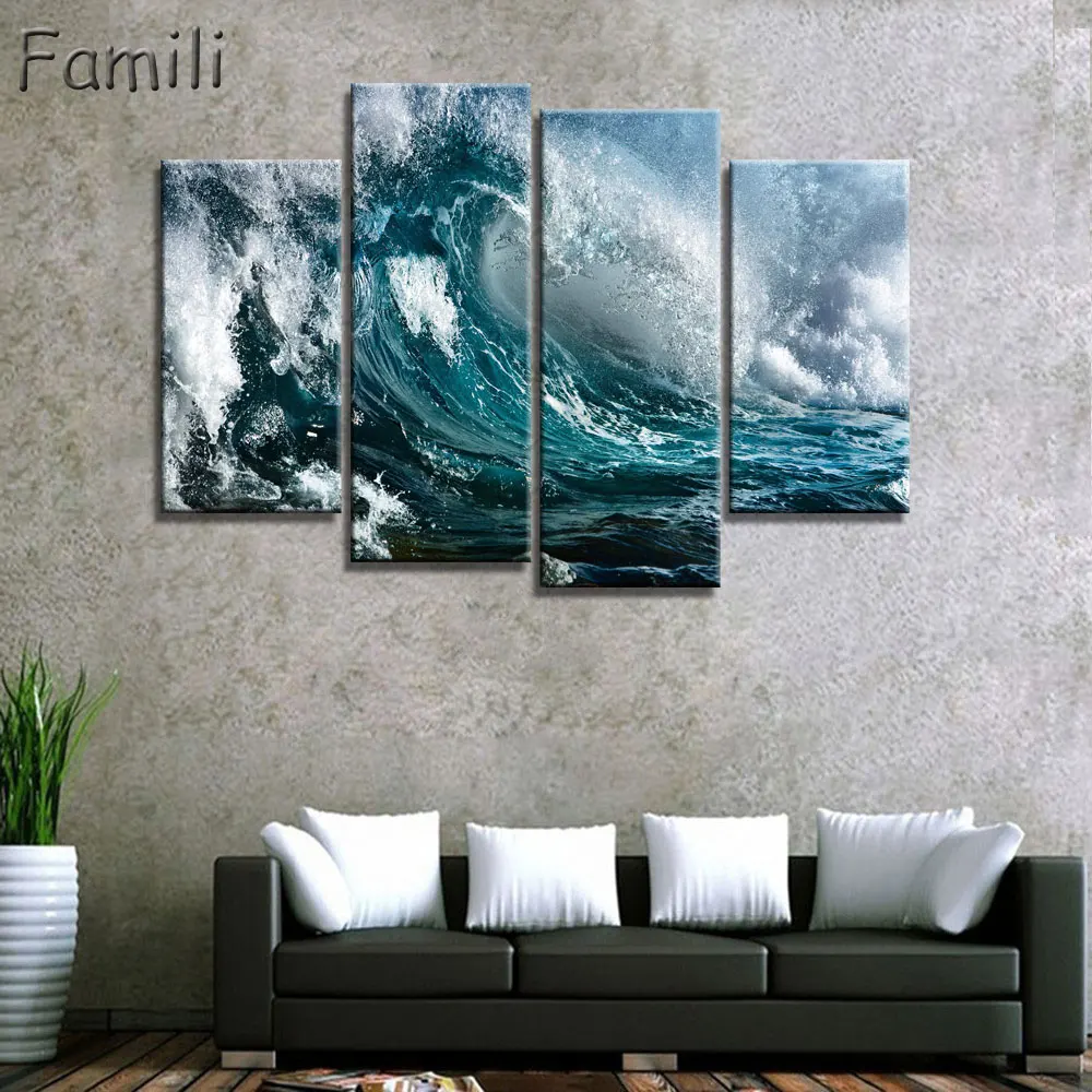 4 шт. Картина на холсте морская волна|beach waves pictures|picture for living roomwall pictures |