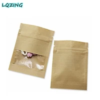 50pcs small ziplock kraft paper pack bags clear window cookies biscuit doypack zipper storage pouch accessory