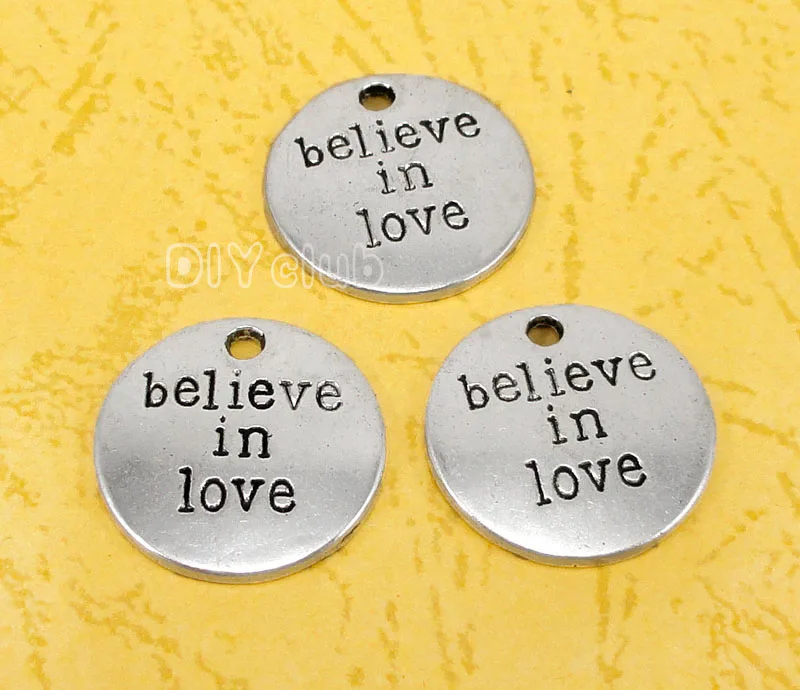 

40pcs-Antique Silver Plated Believe In Love Charms Pendant 20mm