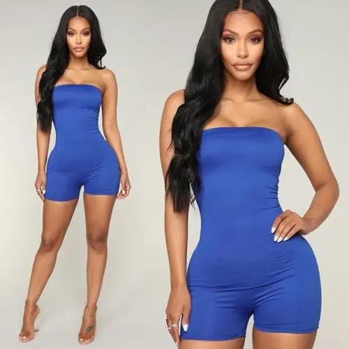 Summer Jumpsuits 2019 New Women Summer Solid Sleeveless Off Shoulder Strapless Simple Skinny Jumpsuit 5