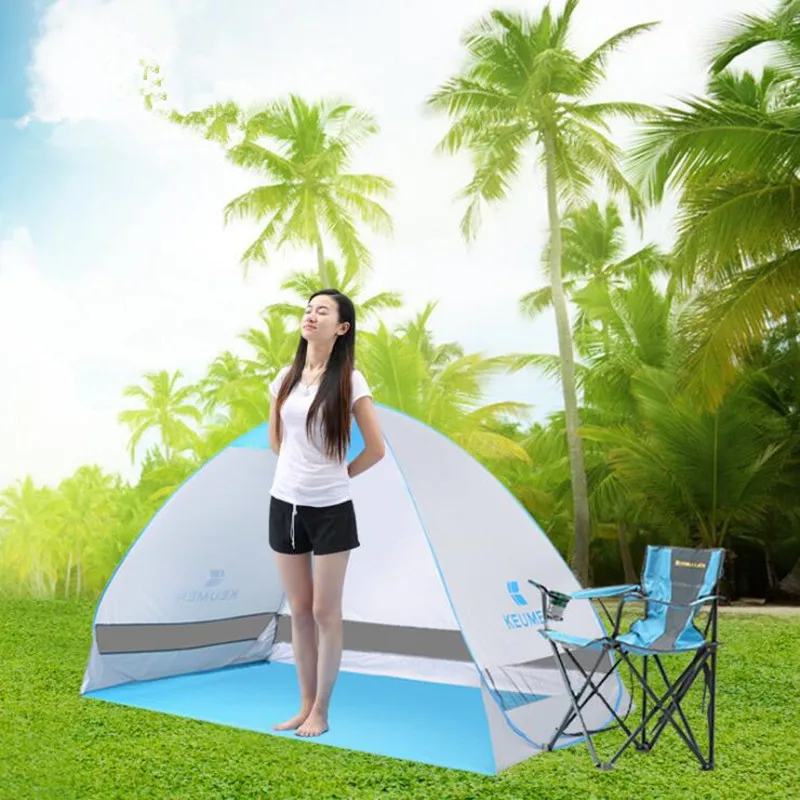 저렴한 1.0 Kg 휴대용 비치 텐트 태양 그늘 낚시 쉼터 텐트 빠른 자동 개방 여름 해변 텐트 UV 보호 낚시 텐트
