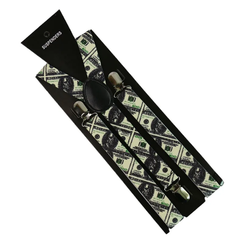 

2.5cm/1inch wide Dollar Pattern Printing Suspender 3 Clip Y-Back Clip-on Elastic Braces Suspenders For Men Women Suspenders