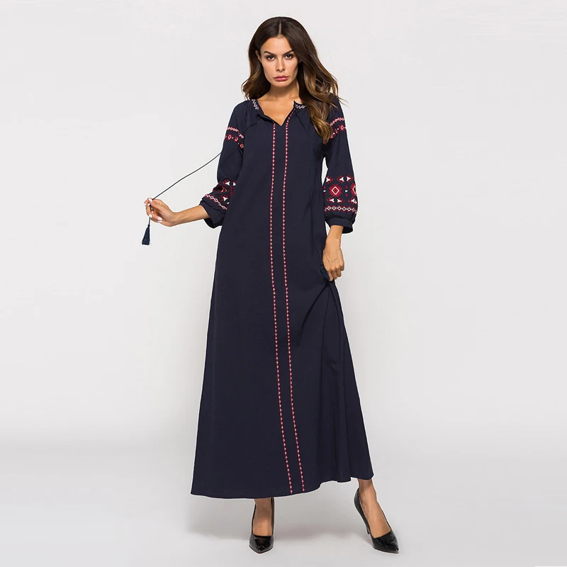 Платье Макси женское с рукавом 2018 и вышивкой в арабском стиле|Женские платья| |