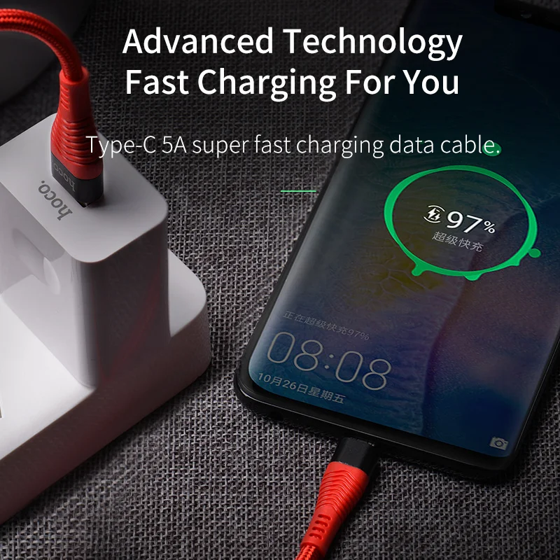 HOCO 5A USB C кабель Supercharge usb type C кабель для huawei mate 20 P30 P20 Pro Lite быстрое зарядное устройство кабель для samsung S10 S9