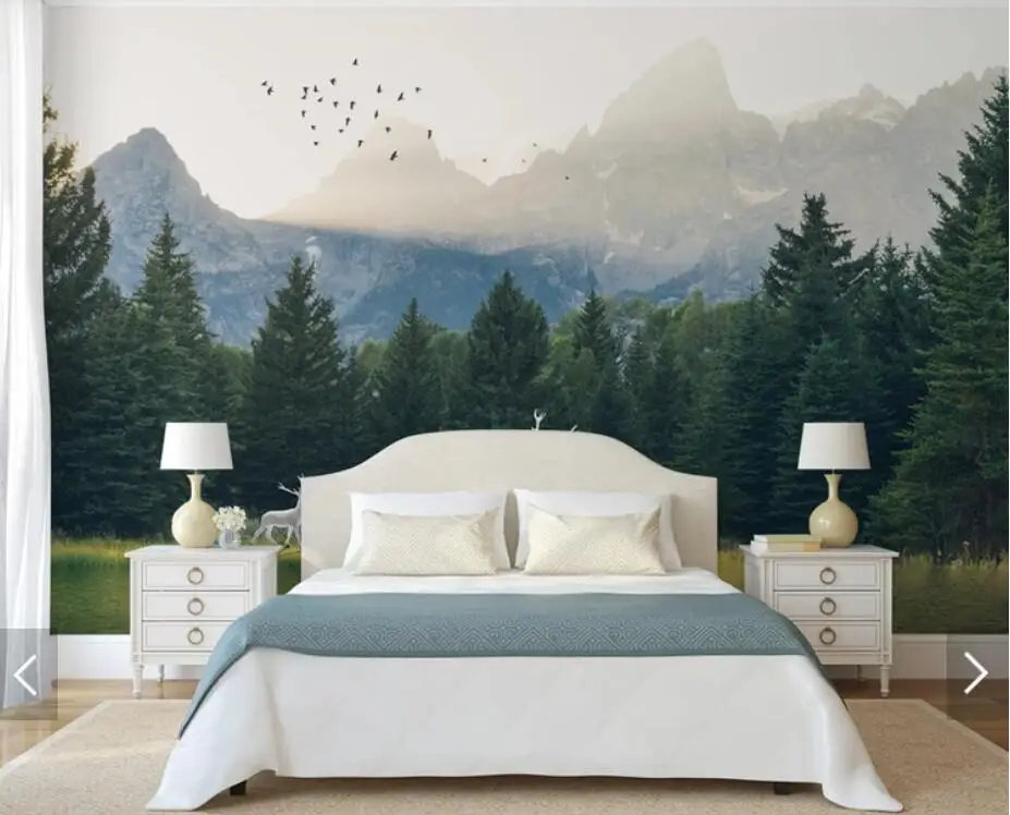 Misty Forest Deer Wallpaper Murals Wall Paper Roll 3D Art Painting Canvas Papel Pintado Foggy Forests Mural Contact | Обустройство