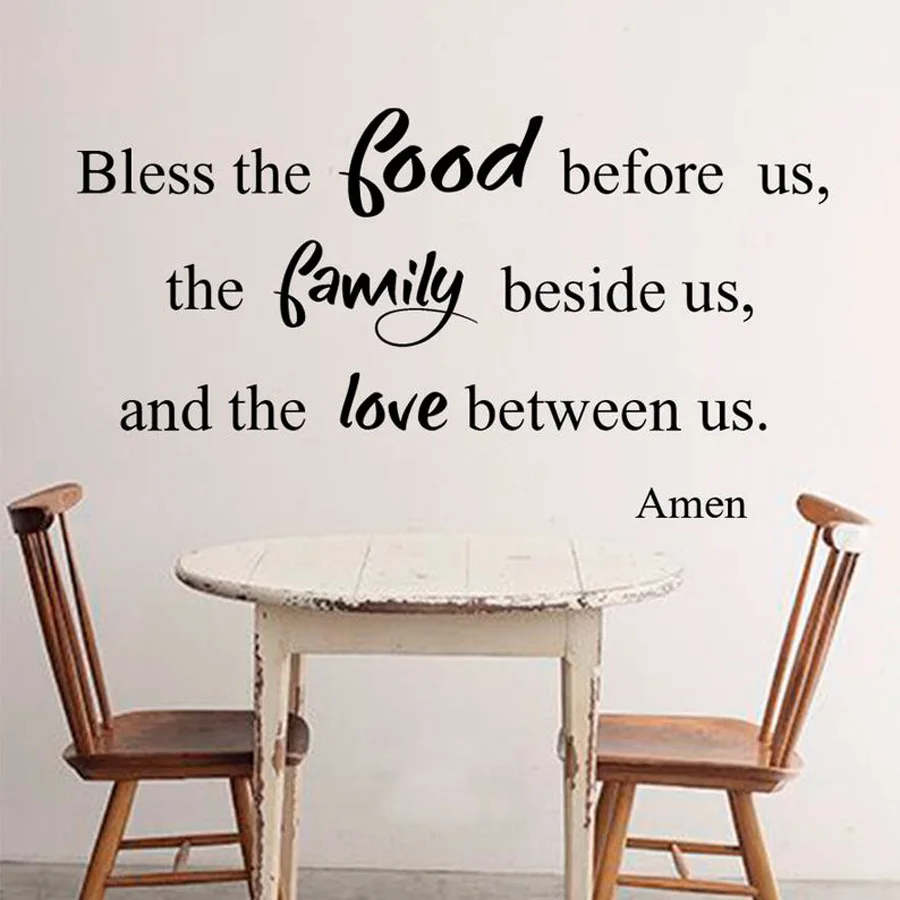 Памятная семейная Настенная Наклейка с надписью Bless The Food Before Us наклейки для кухни