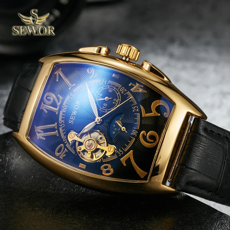 SEWOR мужские новые модные люксовый бренд Tourbillion механические Автоматические часы военные часы мужские спортивные часы C344