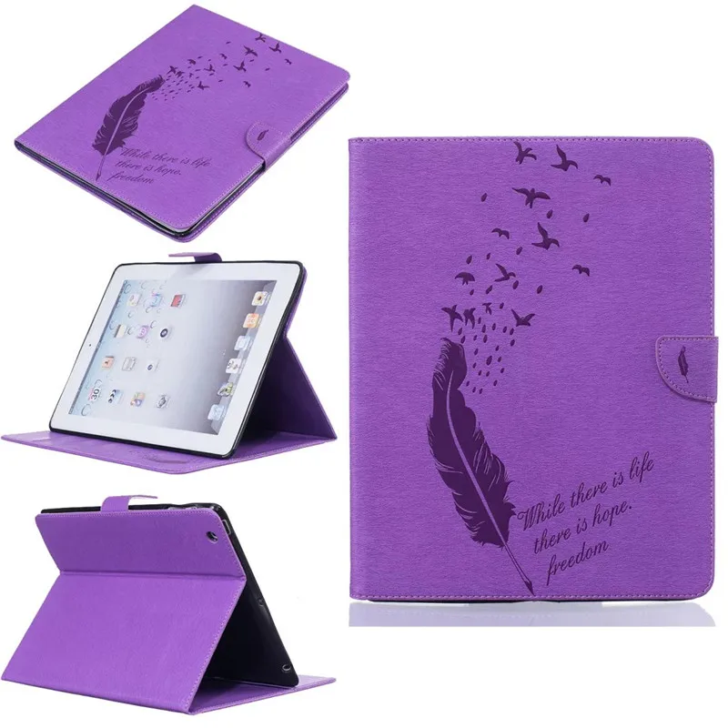 Purple Для Apple Ipad 2 3 4 чехол s из искусственной кожи откидная подставка Магнитный кошелек с отделениями для карт чехол с перьями для iPad2 iPad3 iPad4 противоударный чехол - Цвет: Purple