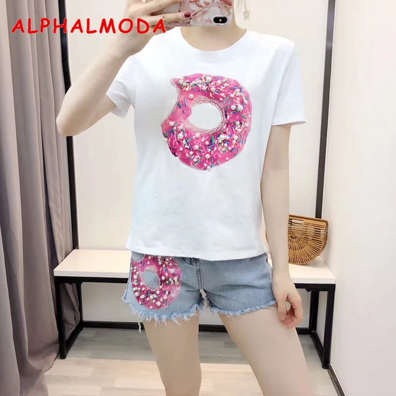 

Женские рваные джинсовые шорты ALPHALMODA, с принтом, для лета, 2019